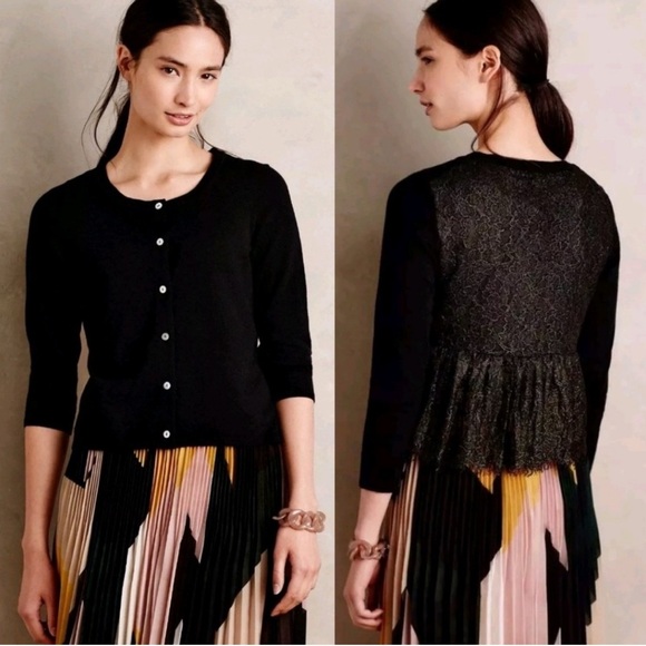 NWT Anthropologie Knitted and Knotted Black Lace Cardigan Size M - Picture 1 of 9